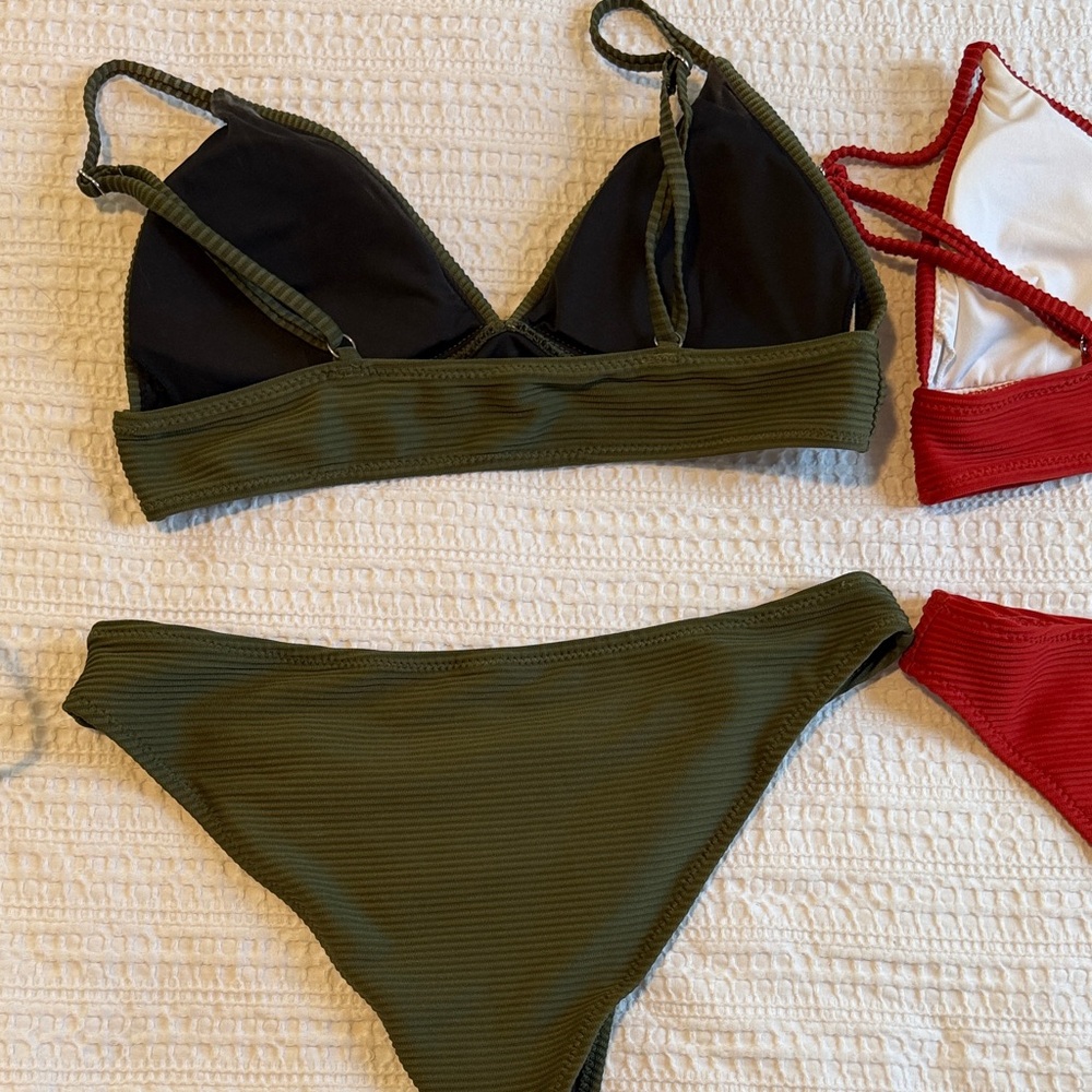 CUPSHE Women’s Two Piece Triangle Top  Set of 2 Green and Orange - Picture 6 of 9